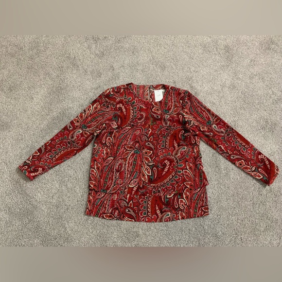 New J Jill Women’s Size S Multicolored Long Sleeve Paisley Blouse Keyhole Neck - Picture 3 of 14